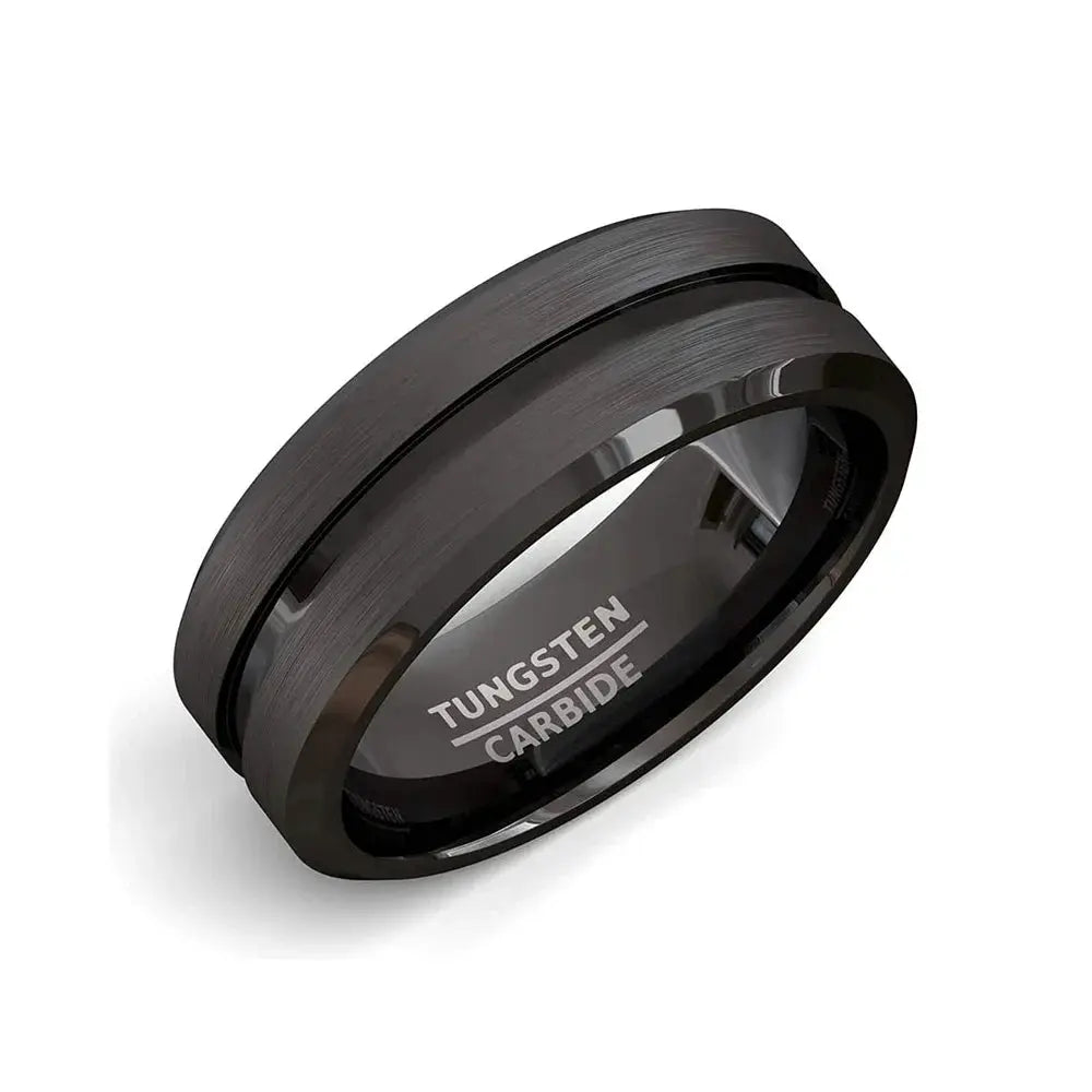 8mm Stainless Steel Black Matte Groove Ring Wholesale For Men Wedding Engagement Party Gift Anniversary Jewelry