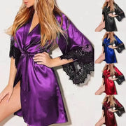 LuxeSilk Night Gown Robe With Floral Lace G String Set Silky Satin Sleepwear For Women
