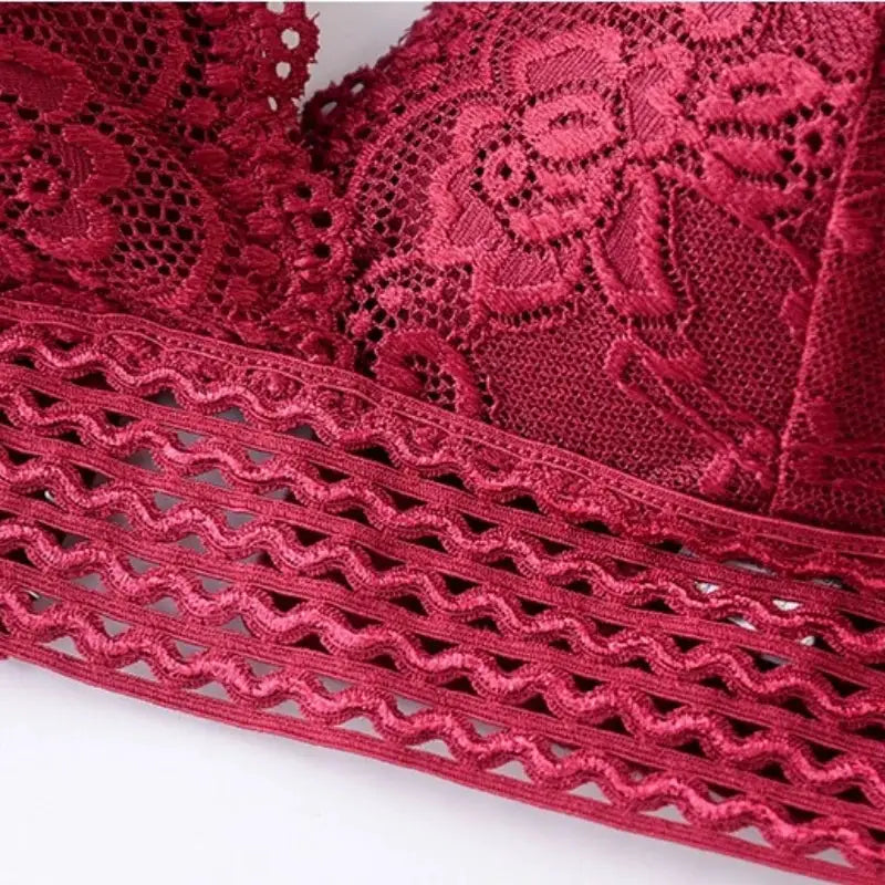 Floral lace bralette in red with decorative lattice band trim
