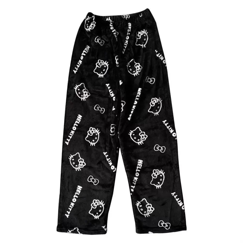 Hello Kitty Pajama Pants For Women Cozy Winter Ankle Length Sleepwear With Anime Cartoon Print