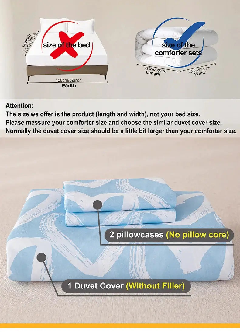 Duvet cover set by Simples Market; 3-piece blue and gray heart-print, includes 1 duvet cover and 2 pillowcases, soft and skin-friendly.