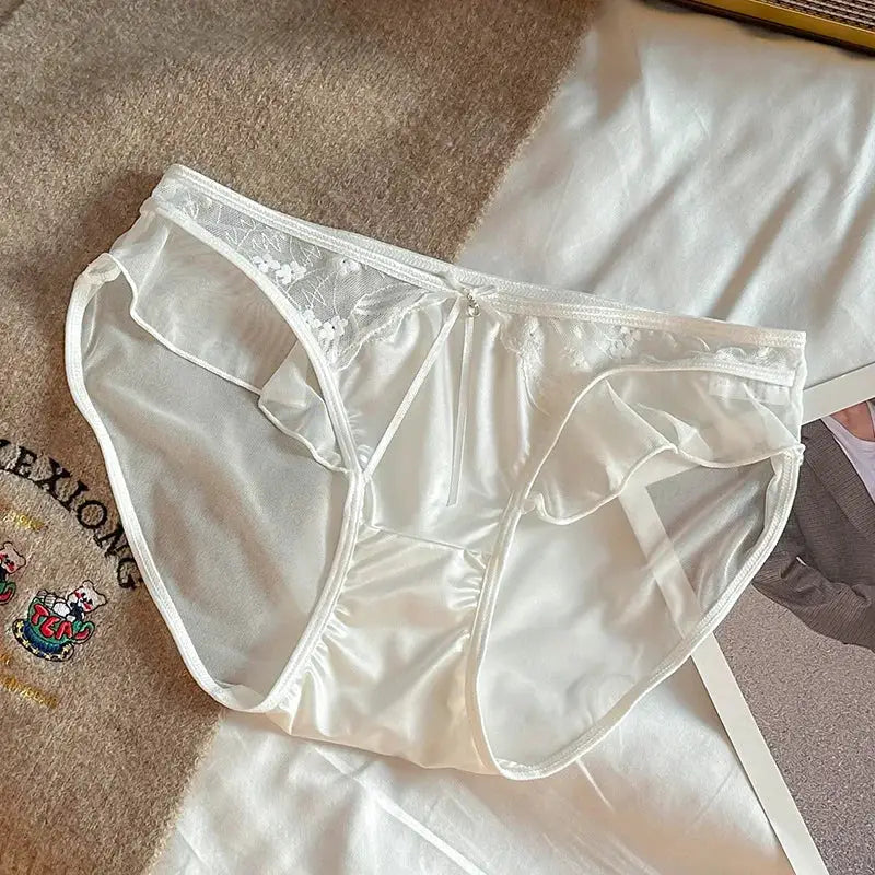 Women's lace-mesh satin panties with ruffle edge, low-rise seamless underwear Simples Market