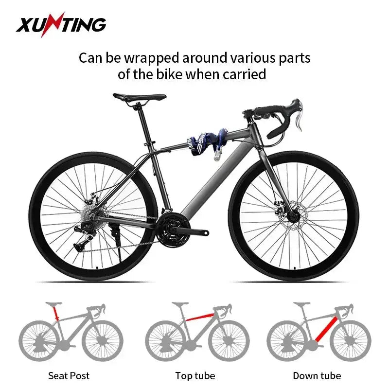 Bike chain lock by XUNTING, heavy-duty steel chain with nylon sleeve, 360° rotating lock.