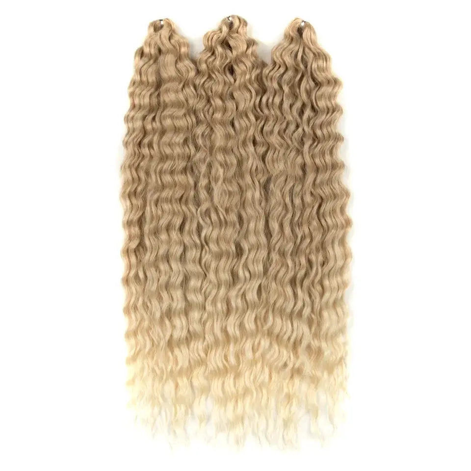 Hair extensions, 22in Ariel Curl water wave crochet, blonde ombre, synthetic (3 bundles)