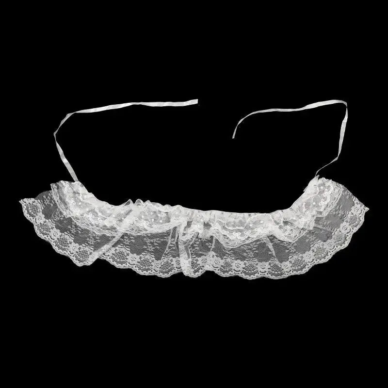 White lace choker necklace with layered ruffle and ribbon ties, Harajuku-inspired accessory