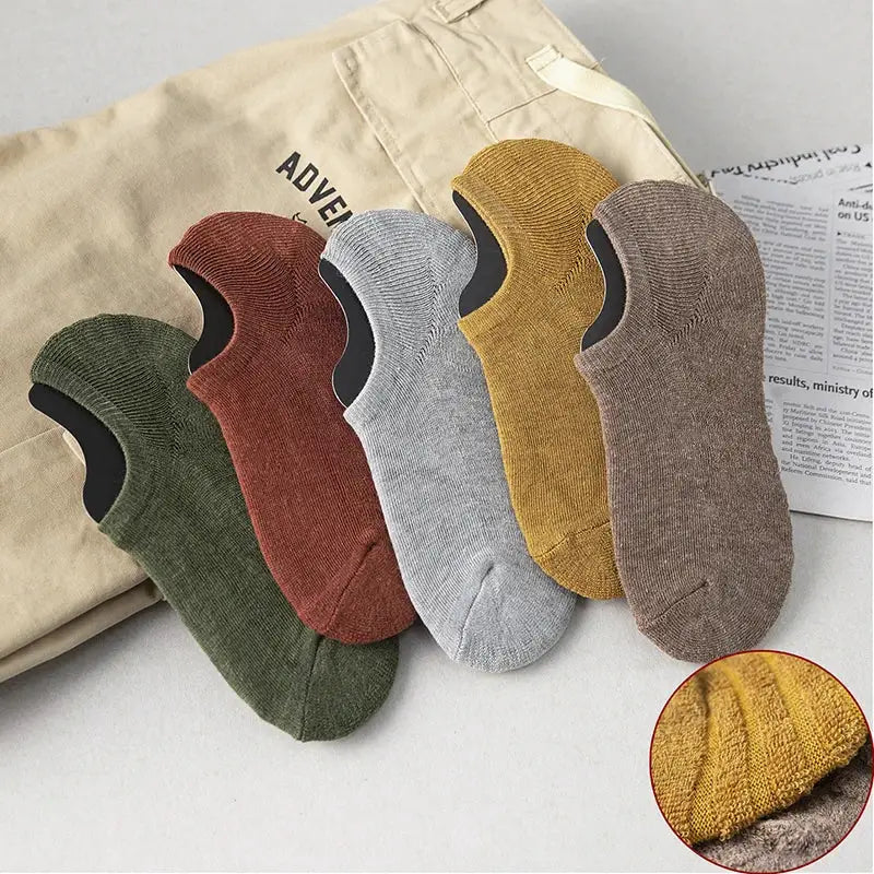 5 Pairs Mens Short Socks Cotton Breathable Ankle Low Cut Non Slip Casual Crew Socks For Summer And Autumn Wear