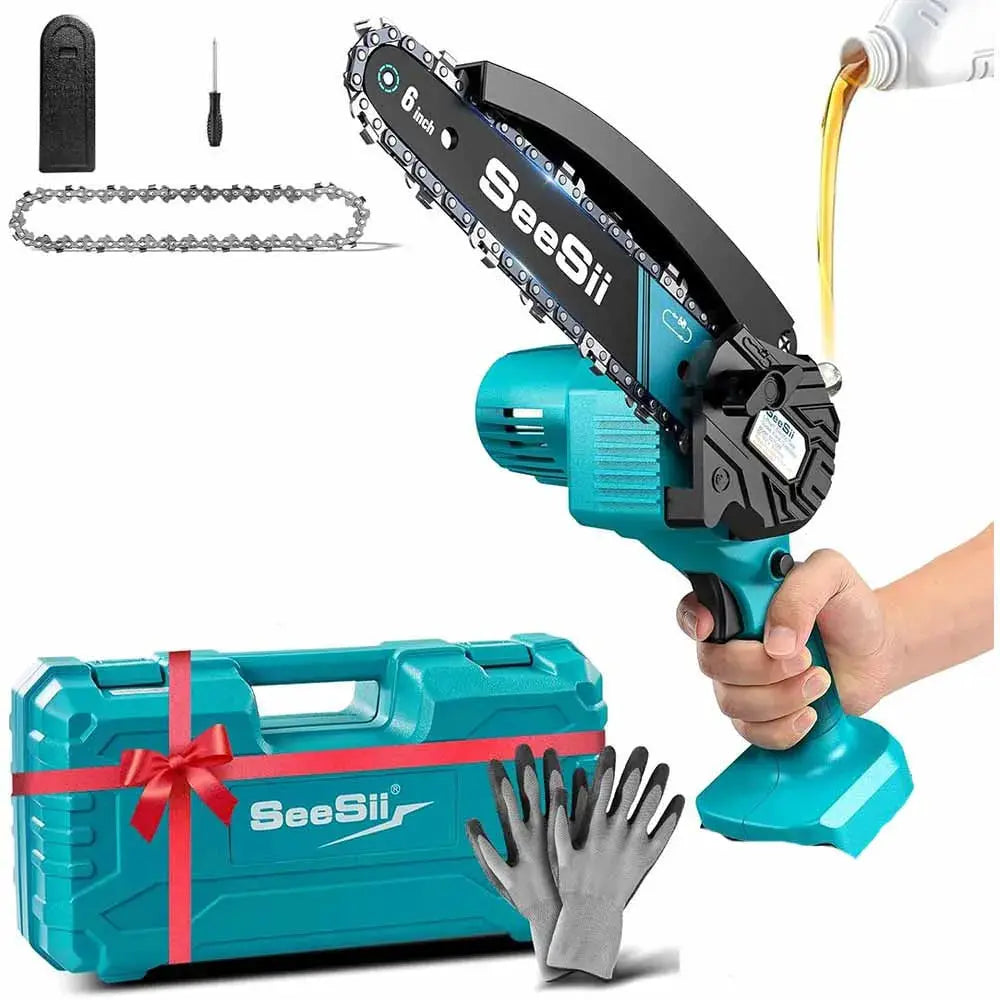 SEESII 6 Inch Cordless Mini Chainsaw 15.2 Cm Electric Saw Rechargeable Garden Pruning Tool for Makita 18V Battery