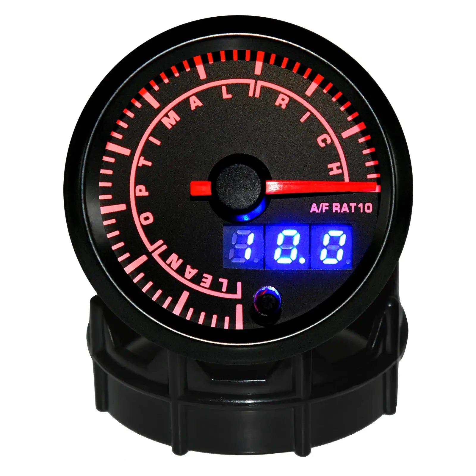 2-inch 52mm LED dual-display car gauge with red analog dial and blue digital readout