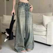 Y2K Loose Straight Leg Jeans Women Baggy Wide Fit High Waist Retro