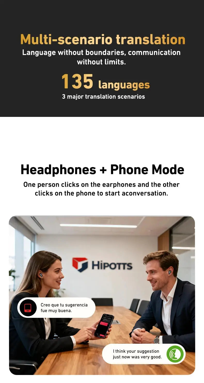MINISO MS105 Bluetooth in-ear earbuds; wireless headphones shown in an office meeting with a Hipotts logo in the background.