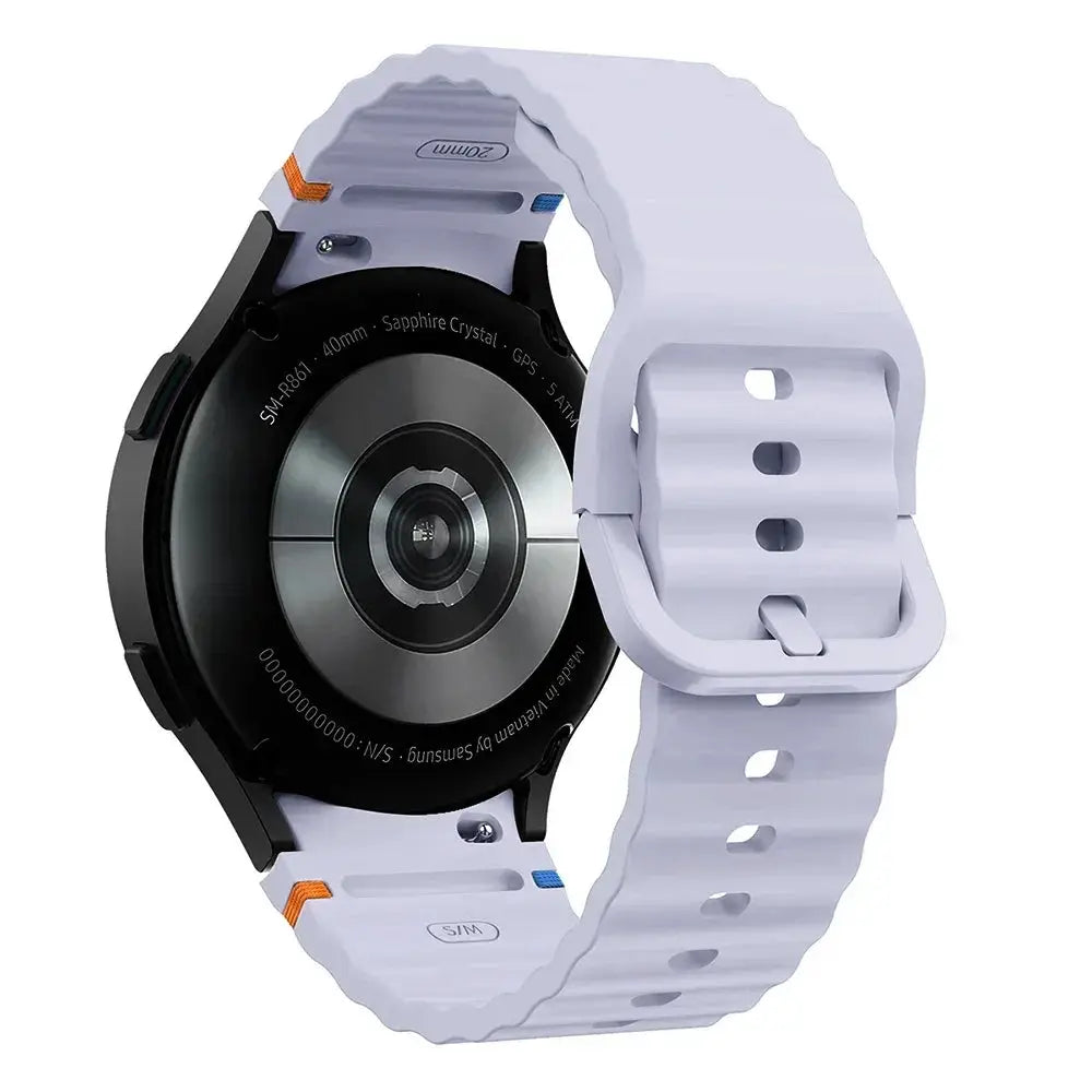 Simples Market original silicone watch band for Samsung Galaxy Watch, white, compatible with 40–47mm models.
