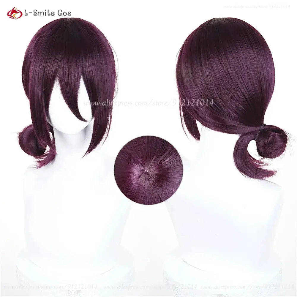 Anime Rezee cosplay wig, 45cm purple heat-resistant synthetic hair with a choker, shown on mannequin