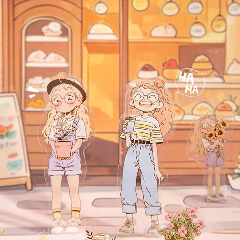 Mr Paper Washi Tape kawaii character stickers by Simples Market, three cartoon girls in a pastel bakery scene