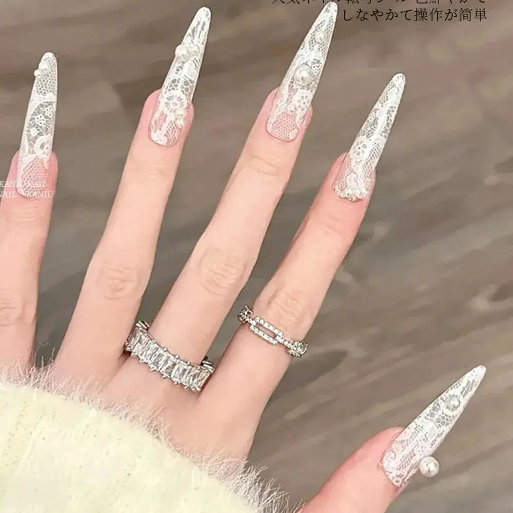 Simples Market lace nail transfer stickers, 10 rolls/box, white lace full-wrap decals for long nails