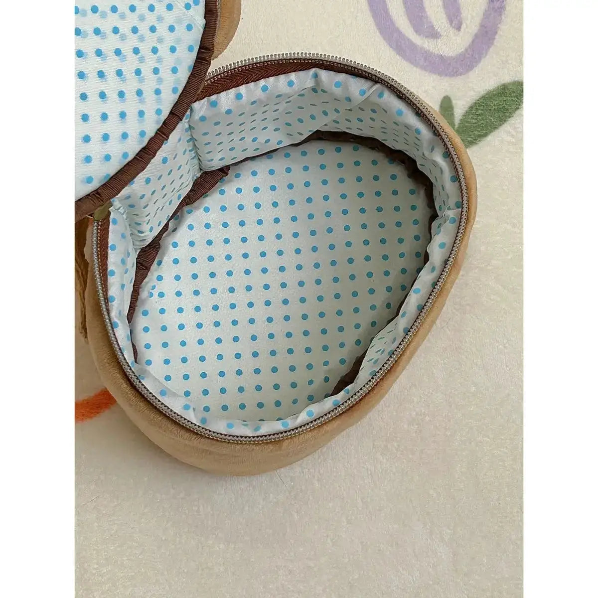 Cute Plush Bear Elliptical Makeup Bag For Travel Portable Cosmetic Case With Handy Handle