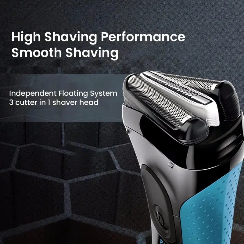 Braun 3 Series ProSkin electric shaver blue body with a 3-cutter head and trimmer
