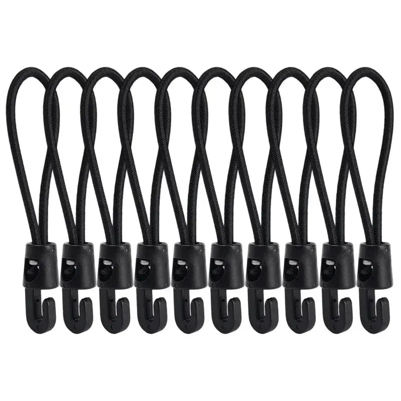 12-pack black bungee cords with hooks for camping tarpaulin, high elasticity