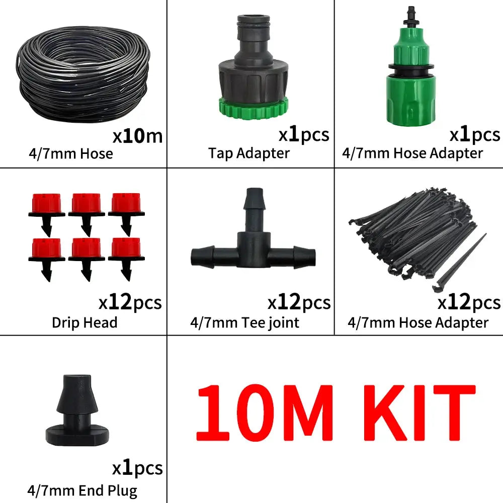 Micro Drip Irrigation System Portable 20 Meter Automatic Watering With Adjustable Drippers Misting Kit For Garden Hose