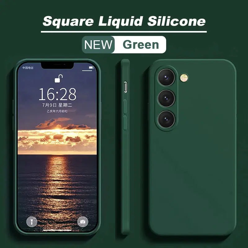 Green square liquid silicone phone case for Samsung Galaxy S26/S25/S24/S23/S22 Ultra by Simples Market