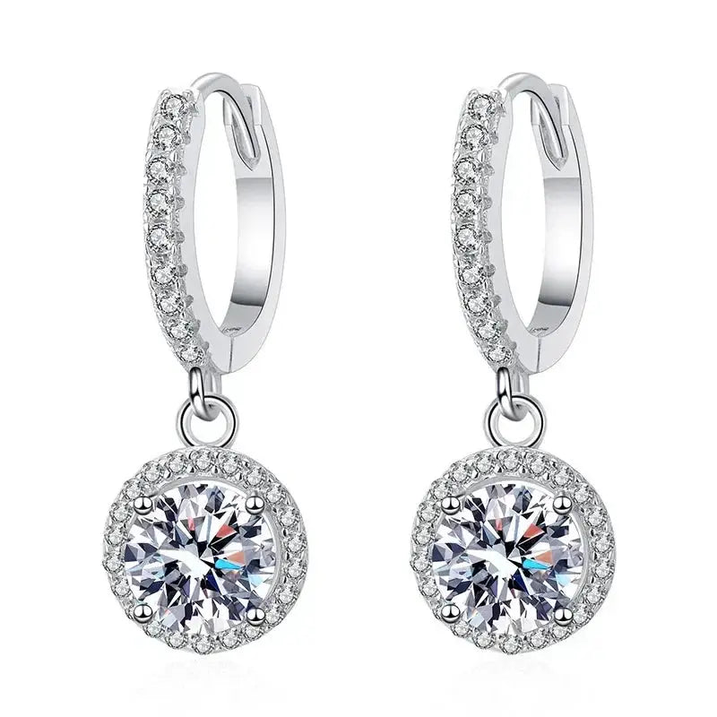 925 Sterling Silver Moissanite Round Hoop Earrings 1 Carat For Women Luxury Evening Style Hypoallergenic