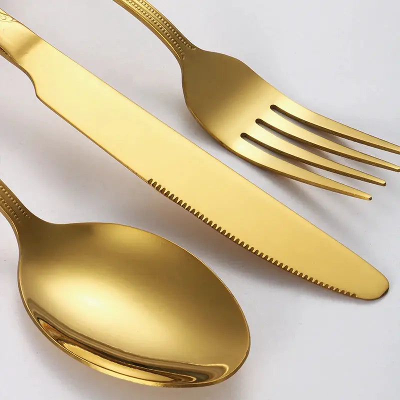 24 Piece Stainless Steel Gold Cutlery Set For 6 With Steak Knives Forks Spoons Dessert Forks Restaurant Kitchen