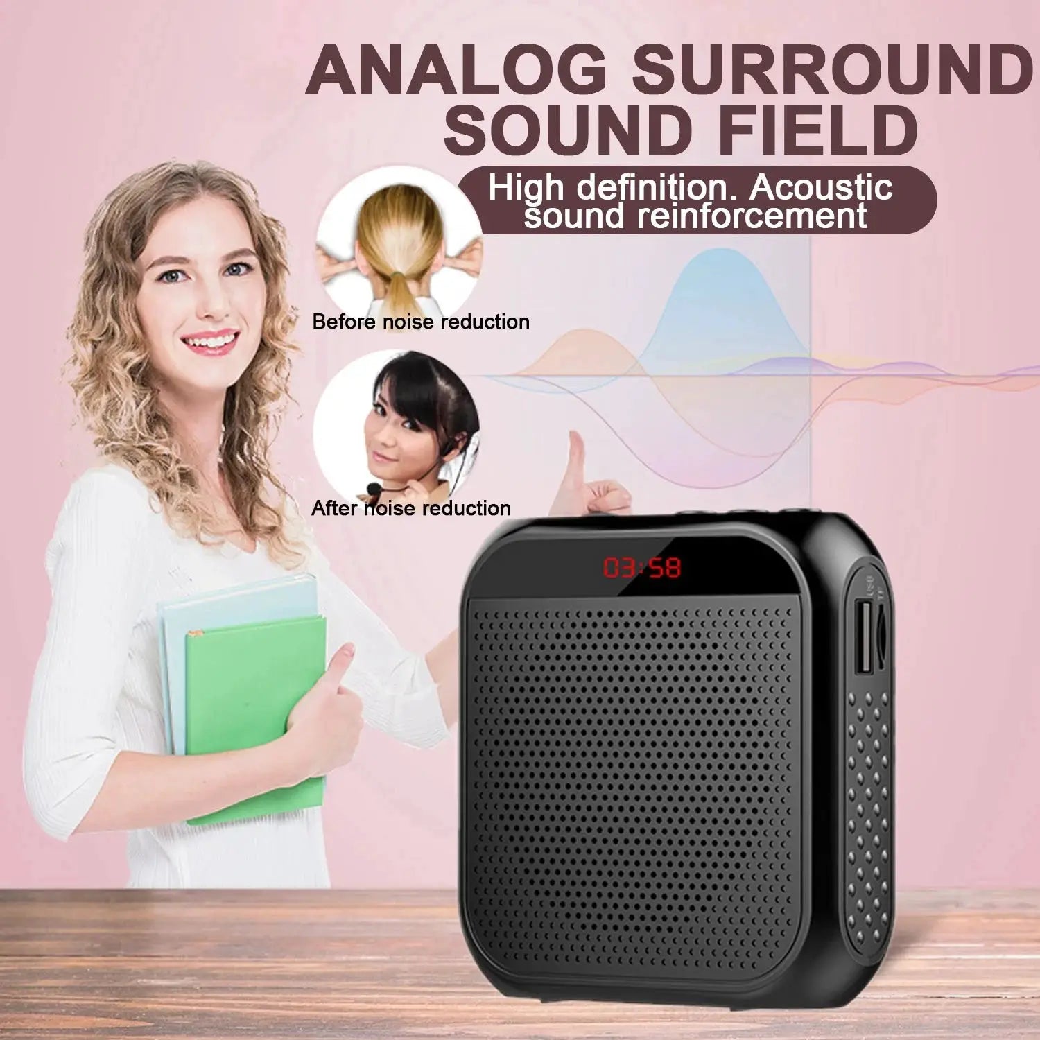 AyeBeau Bullhorn Megaphone 5W Portable Voice Amplifier With Microphone Wearable Loudspeaker For Teachers