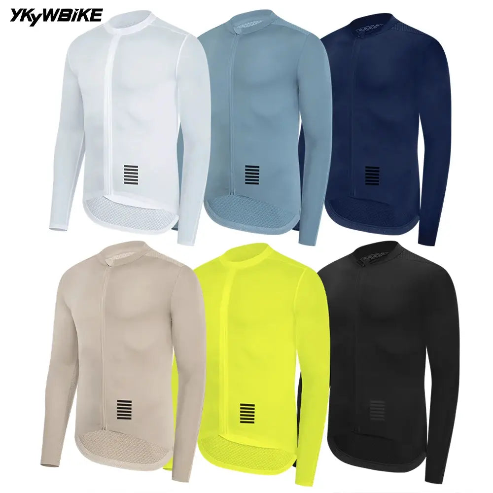 Men's long-sleeve cycling jersey set by YKYWBIKE, full-zip, six colors.
