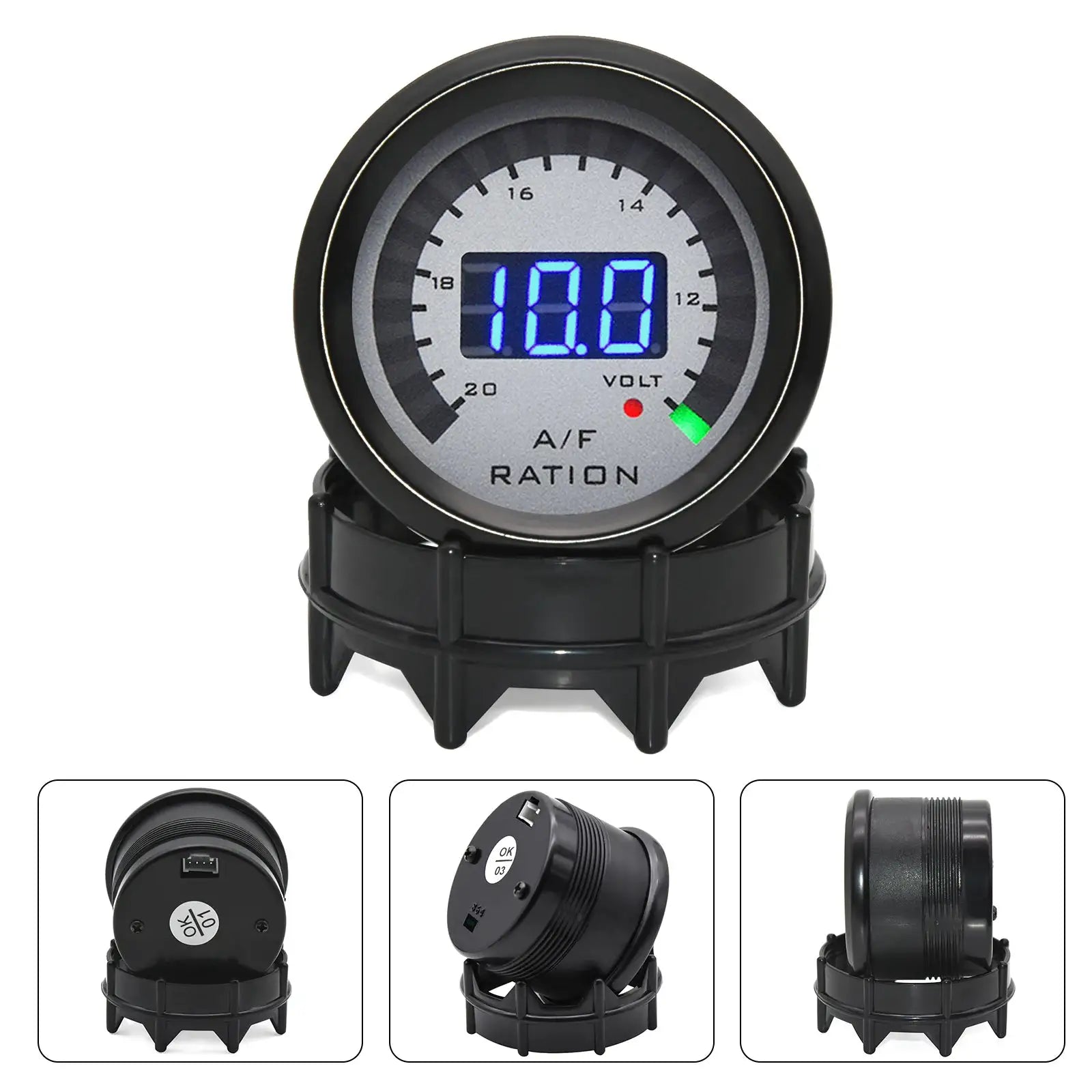 2 inch 52mm Air-Fuel Ratio Gauge and voltmeter for cars, black housing with blue LED readout