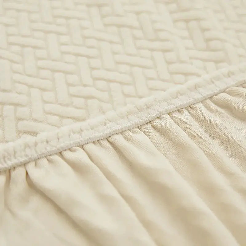 Housse de canapé élastique jacquard beige pour canapé en L, texture polaire, bord élastique