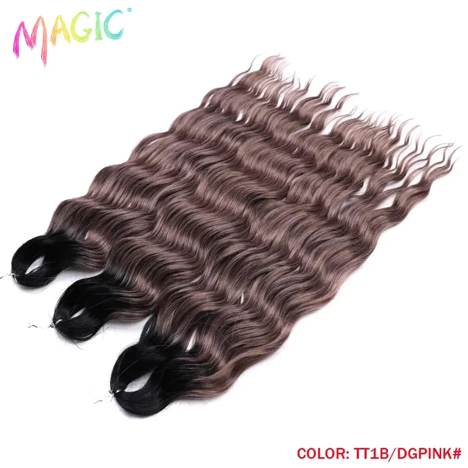 Anna synthetic hair extensions, 24in water-wave braiding, ombre blonde/brown, 4 bundles, Simples Market MAGIC logo