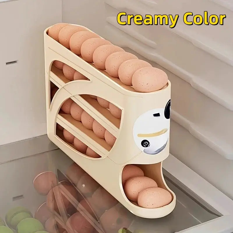 SmartShelf 3 Tier Rolling Egg Storage Container Holds 24 Eggs for Efficient Refrigerator Organization