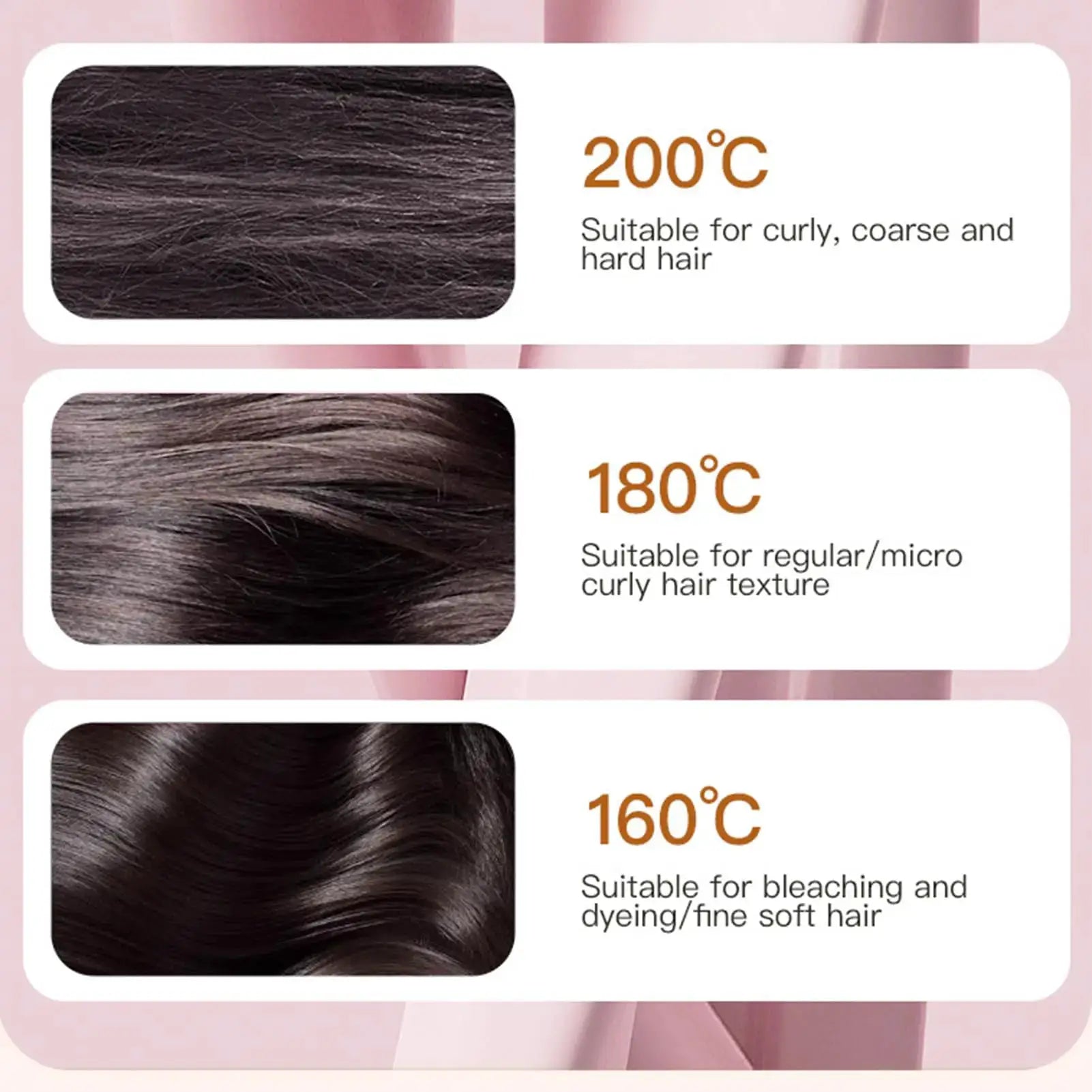 Mini cordless rechargeable hair straightener brush with anti-scald shell; 200°C/180°C/160°C for various hair types.