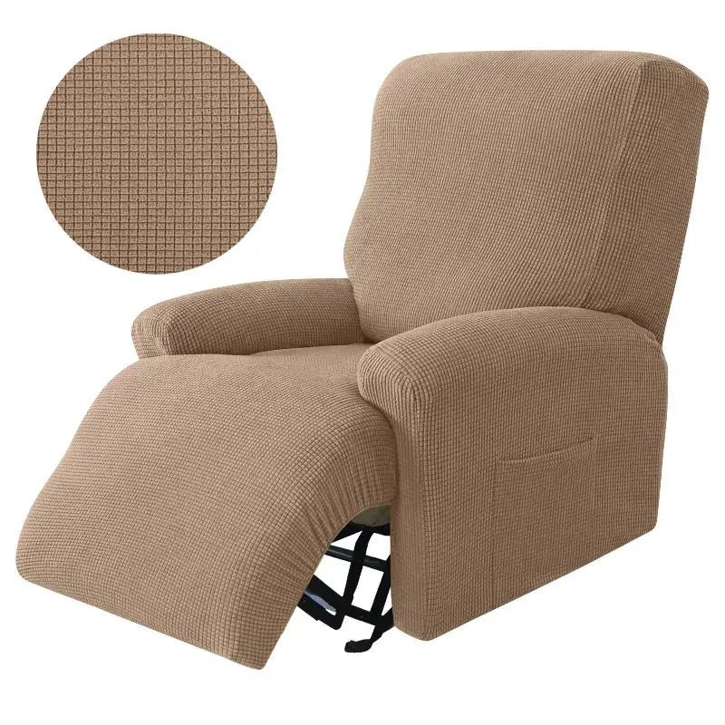 Recliner slipcover in beige stretch spandex by Simples Market, 4-piece set.