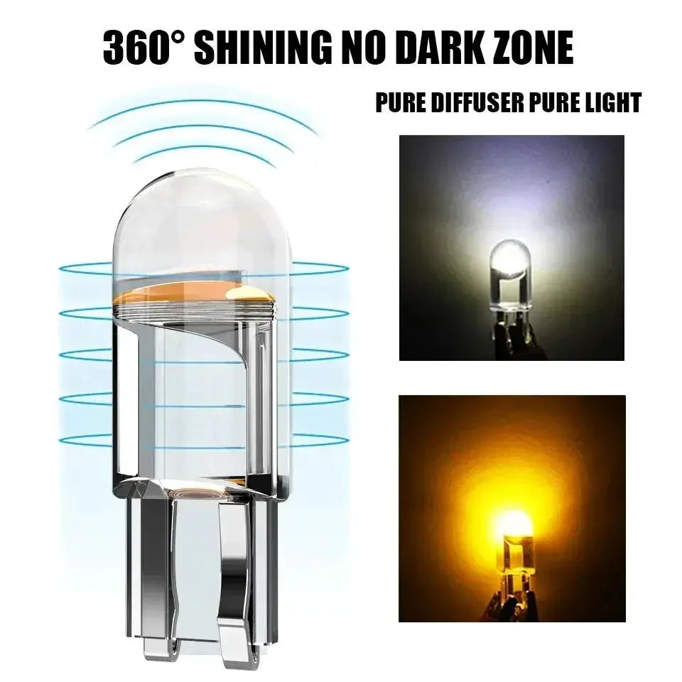 12V W5W LED T10 Car Light COB 6000K White Dome Reading DRL License Plate Lamp Bulb