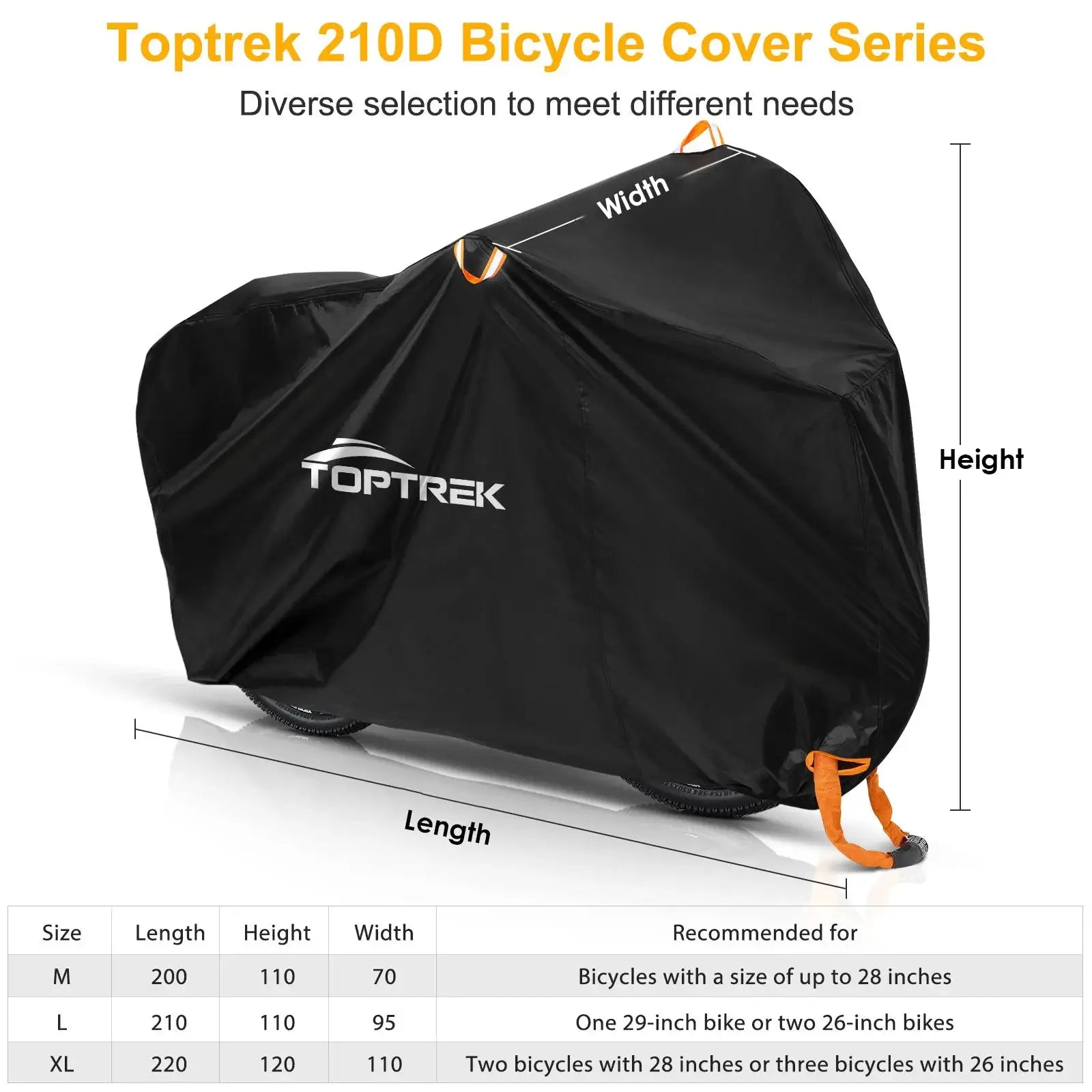 Toptrek Bike Cover 210T All Weather Waterproof Bicycle Protector Rain Snow Dustproof Shield