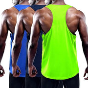 Men's running tank tops set by Simples Market - quick-dry sleeveless gym vests in neon green, blue, navy (3-pack)