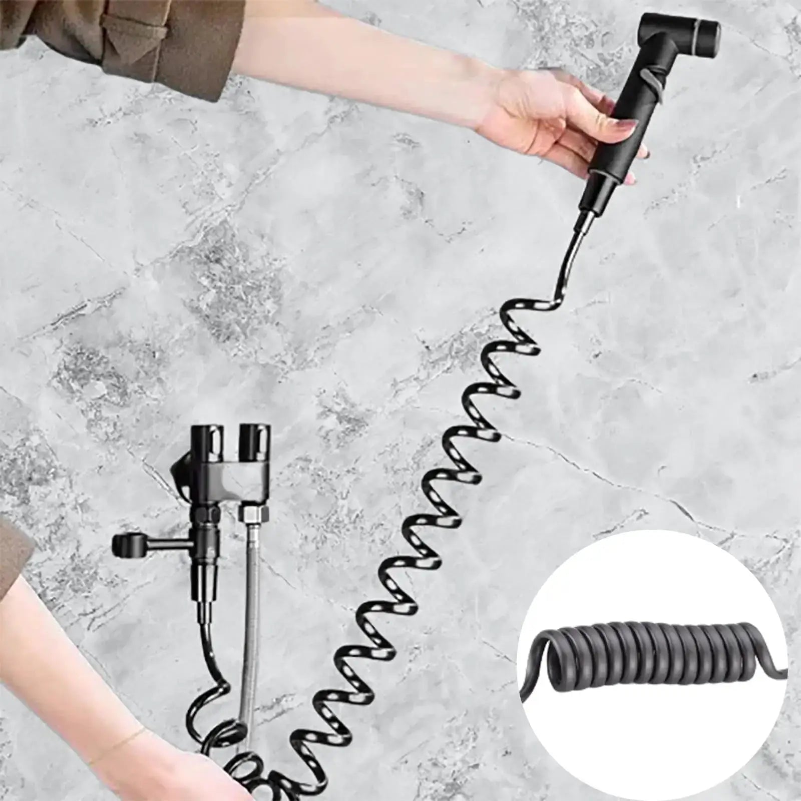 Toilet bidet sprayer set by Simples Market in black with a coiled hose