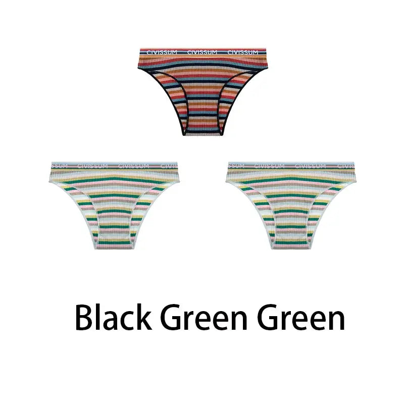 3-pack rainbow striped cotton hipster panties, low-rise, assorted colors