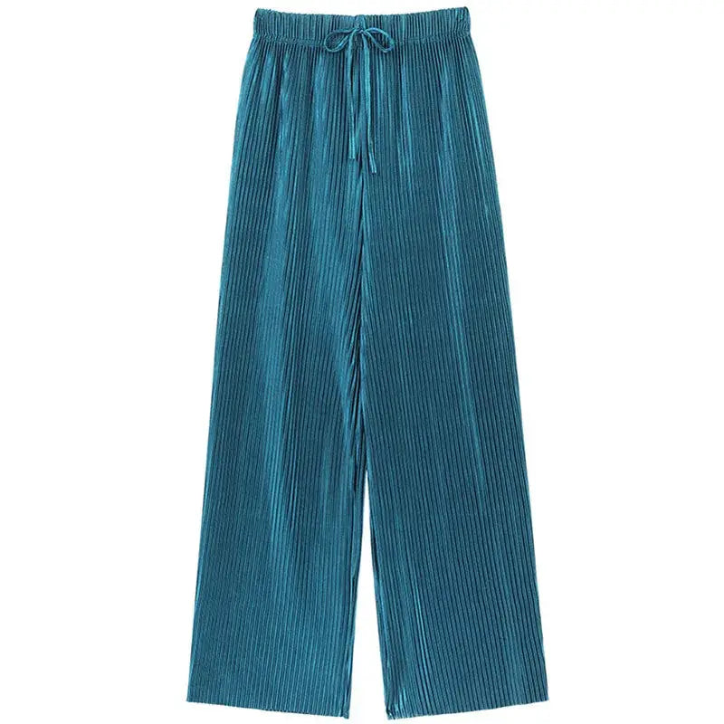 NovaModa Ice Silk Pleated Wide Leg Pants For Women Breathable Summer Comfort Elastic Waist