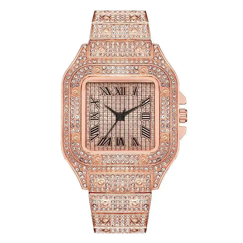 Rose gold luxury diamond watch by Simples Market, unisex rhinestone-studded wristwatch