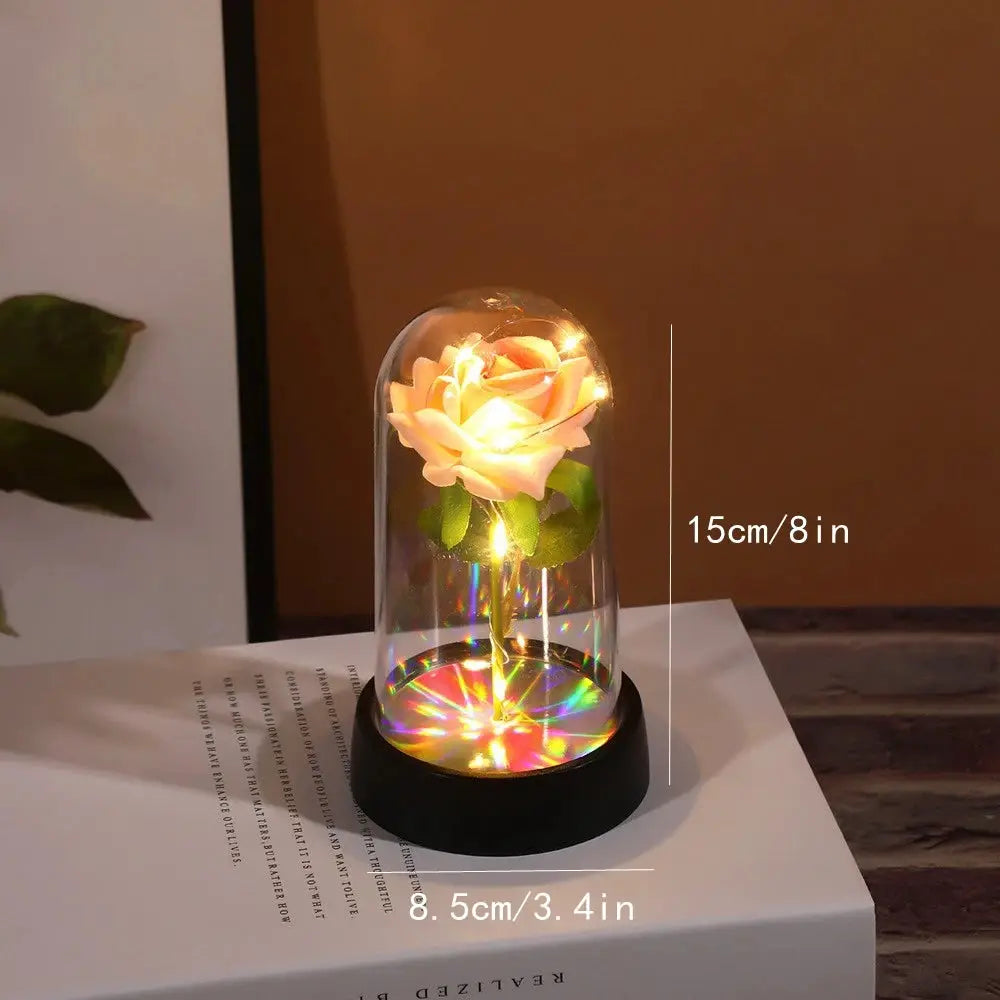 Led Red Rose Artificial Flower With Glass Cover And Stand Light Up Galaxy Rose For Valentines Day Wedding Gift