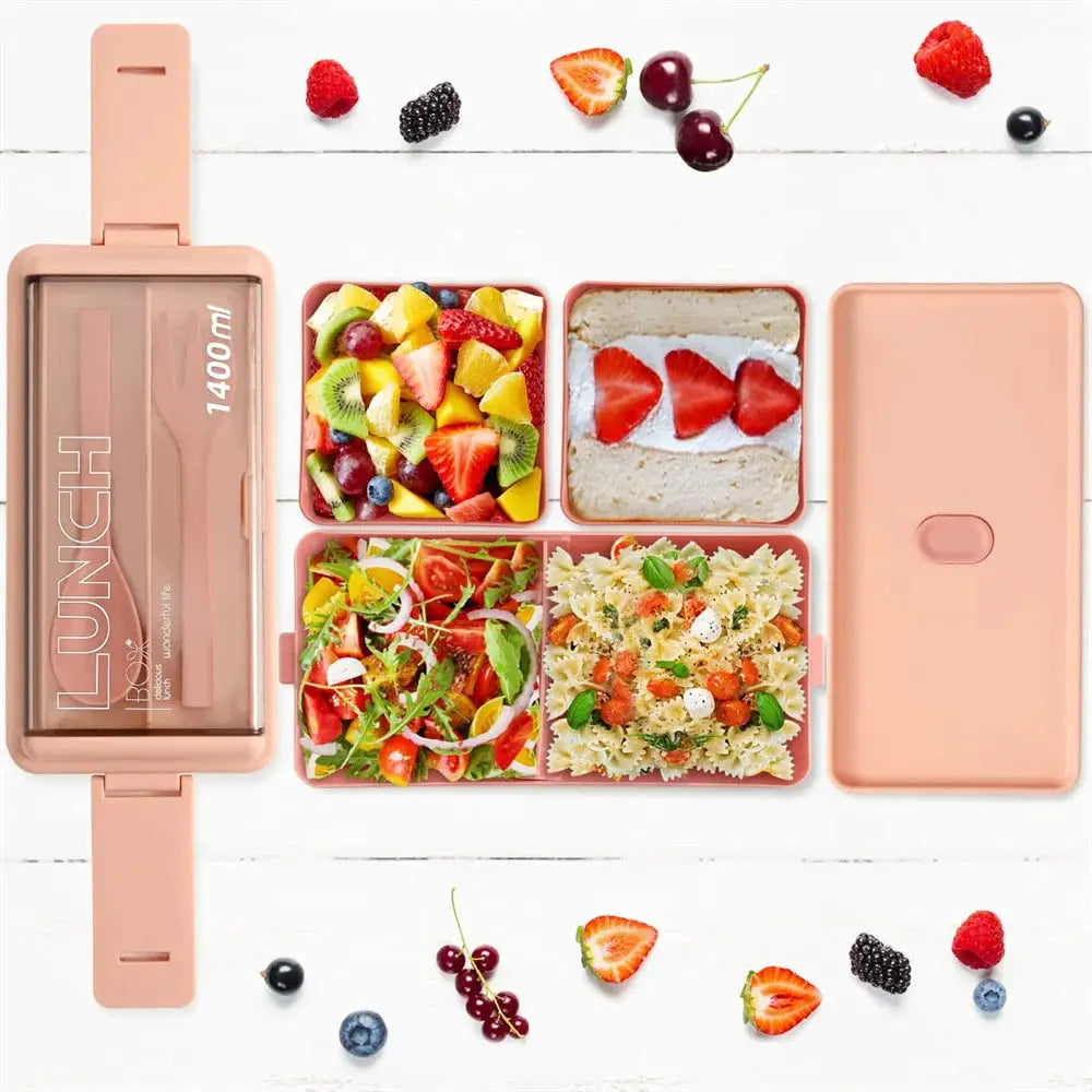 Portable Double Layer Lunch Box For Kids With Fork And Spoon Microwave Safe Bento Box Food Storage Container