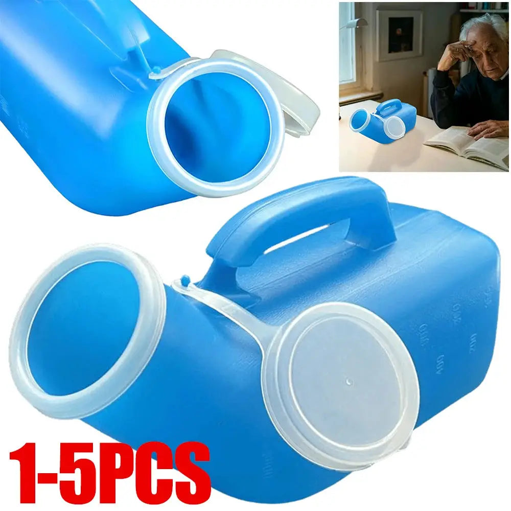 Male urinal bottle set, blue 1200ml thick plastic with lids, Simples Market, 1–5 pcs