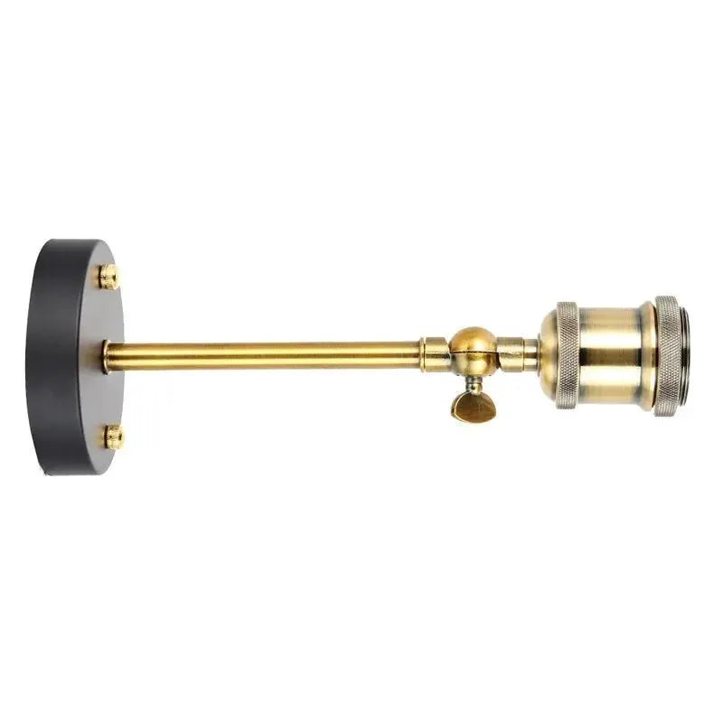 American single-head wall lamp by Simples Market, brass industrial arm with black circular wall mount, E27 socket