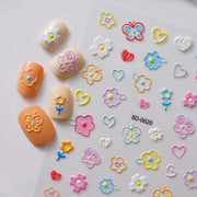 5D nail charm sheet with pastel flowers, butterflies and hearts for manicure decor