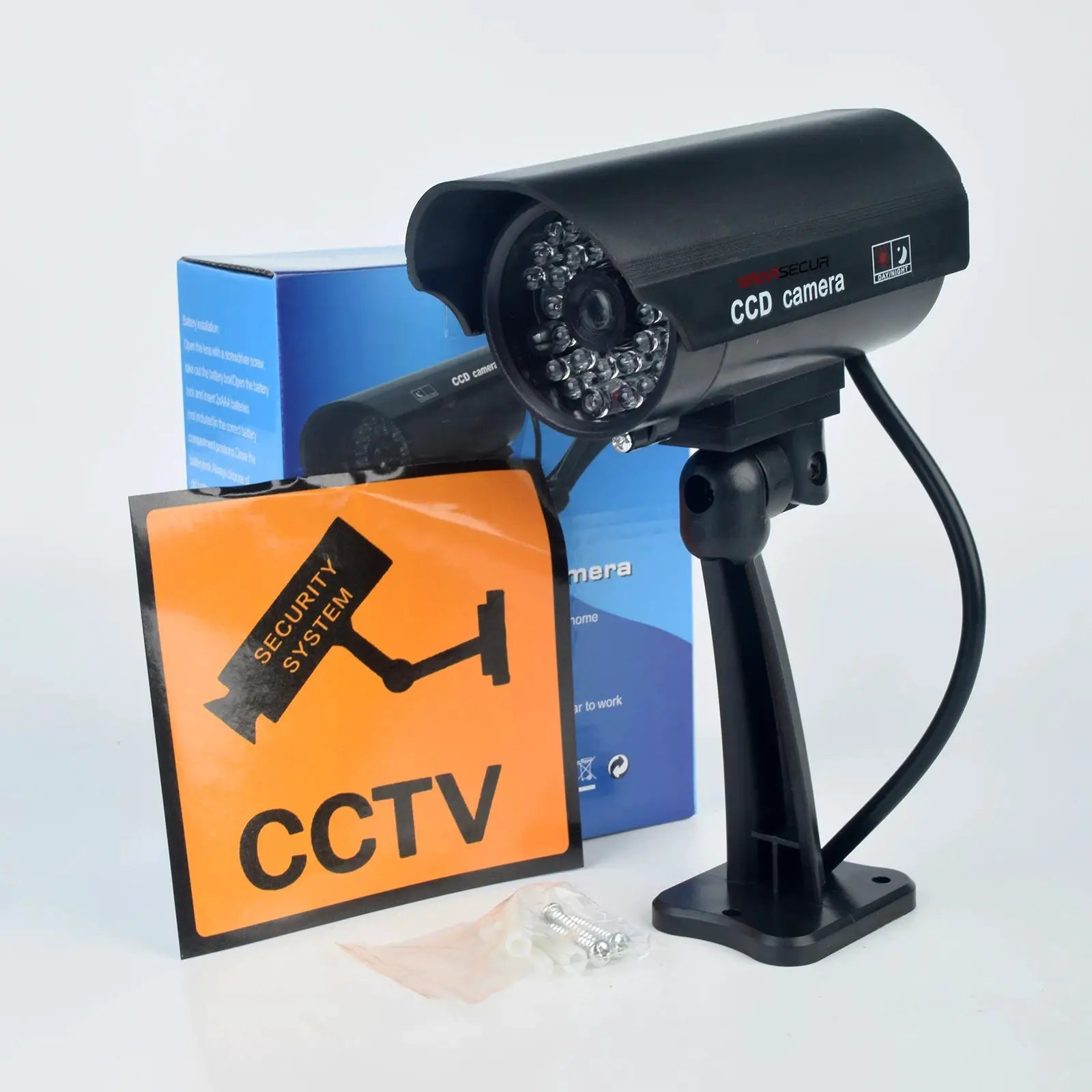 Eleopard fake CCTV camera with flashing red LED, black outdoor/indoor dummy security cam