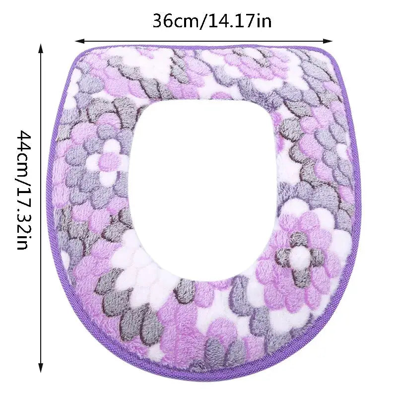 Toilet seat cover plush waterproof universal fit washable purple floral design by Simples Market
