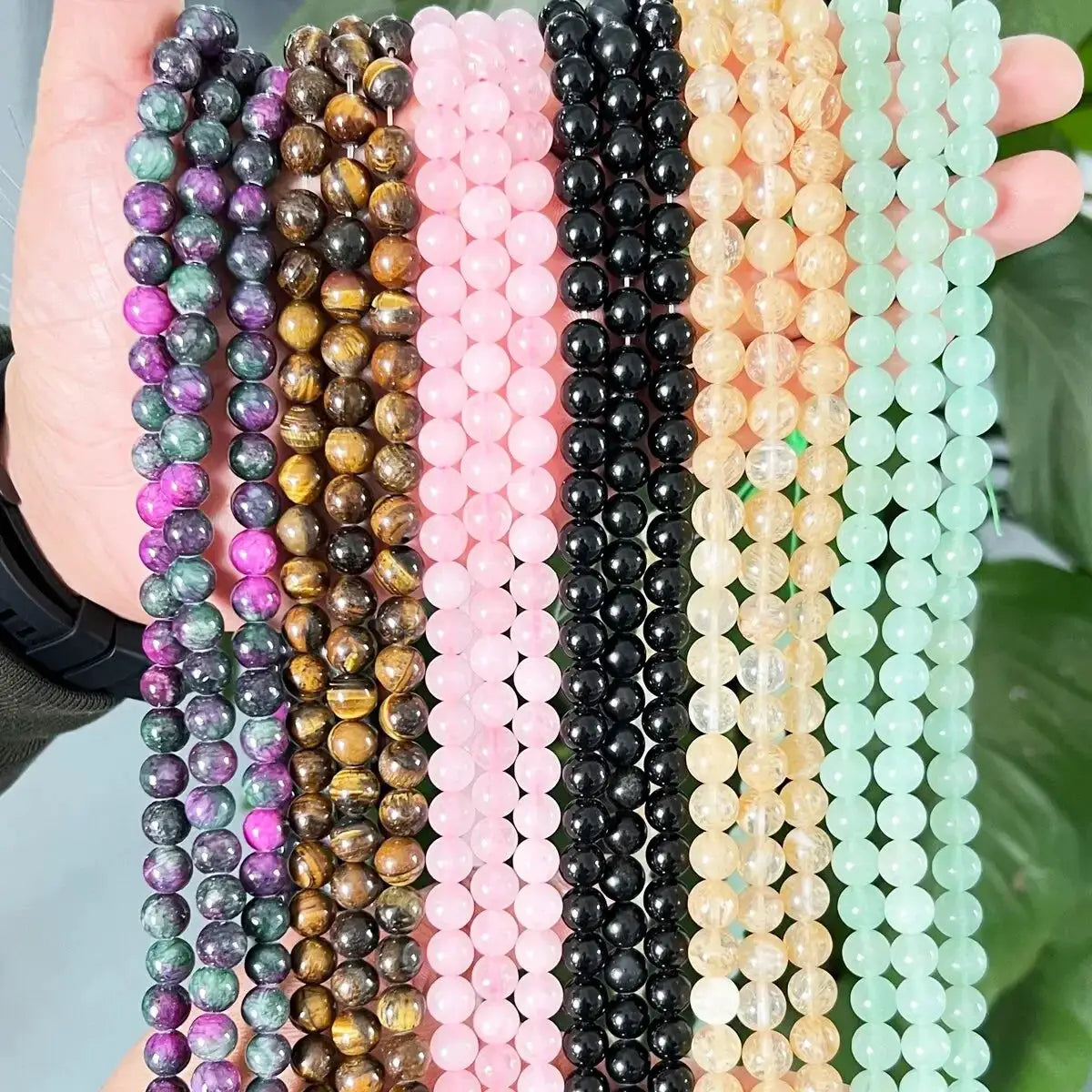 1 Strand 45pcs Natural Stone Beads Set Rose Quartz Tiger Eye Black Obsidian For Jewelry Making DIY Bracelet Necklace