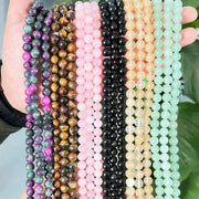 1 Strand 45pcs Natural Stone Beads Set Rose Quartz Tiger Eye Black Obsidian For Jewelry Making DIY Bracelet Necklace