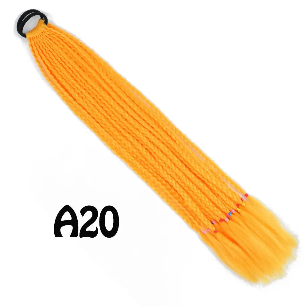 Synthetic gradient color braided ponytail extension with elastic band, 24 inches long, orange to yellow